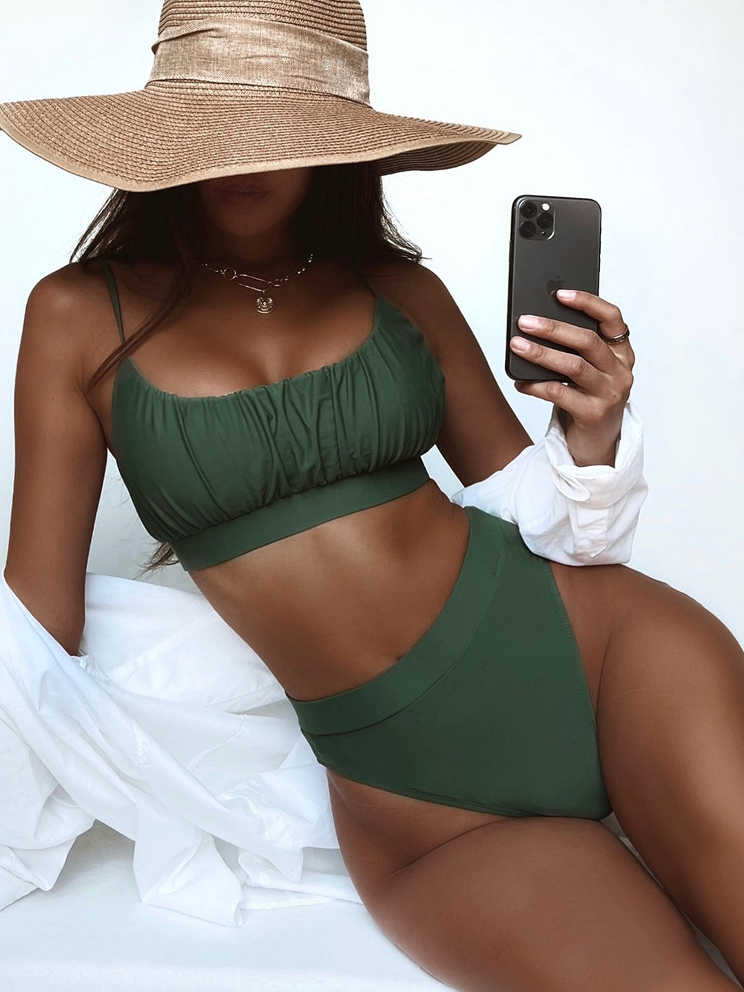 Damen Hochtailliertes Bikini-Set mit gerafftem Oberteil Drune