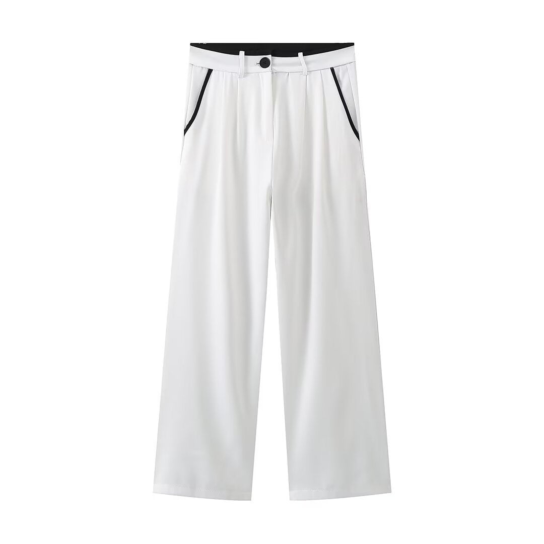 Damen elegante weite Hose mit seitlichen Taschen und Bunddetails Drune