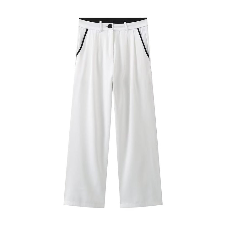 Damen elegante weite Hose mit seitlichen Taschen und Bunddetails Drune