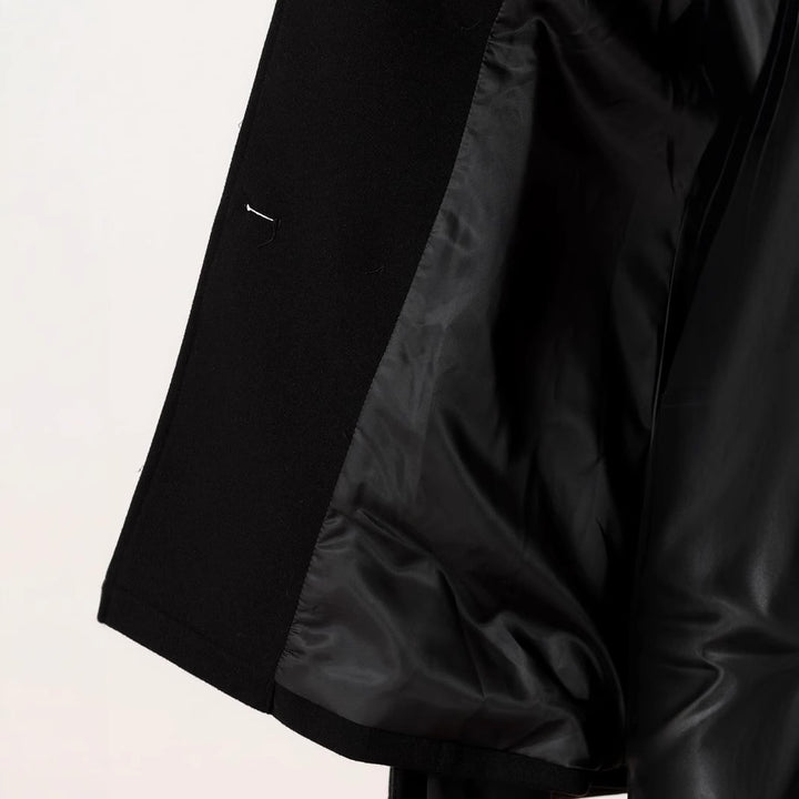 Damen Kurzcape-Mantel aus Wollmix mit Doppelreiher Schulterriegeln und Arm-Schlitzen Drune