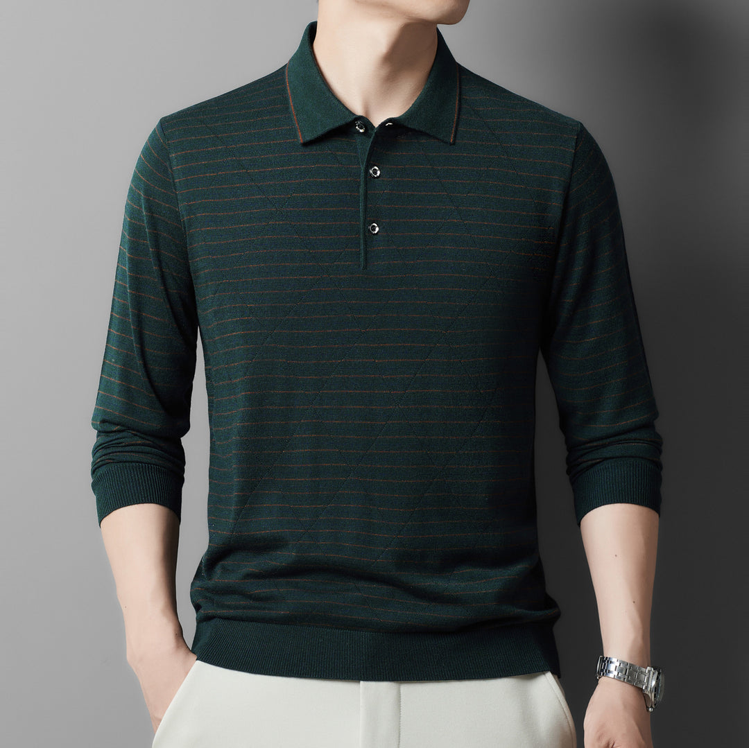 Herren Langarm-Polo mit eleganter Struktur und modernem Kragen Drune