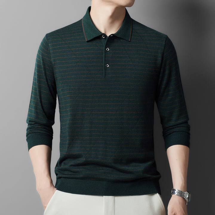 Herren Langarm-Polo mit eleganter Struktur und modernem Kragen Drune