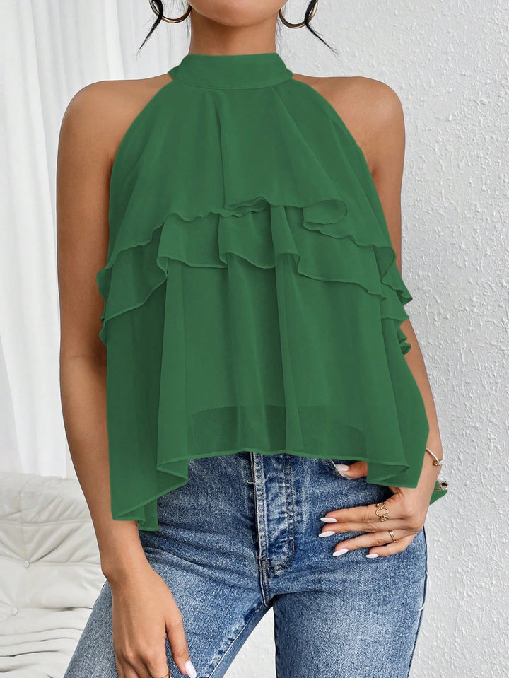 Damen Luftiges Chiffon-Top mit Stehkragen und mehrlagigen Volants Drune