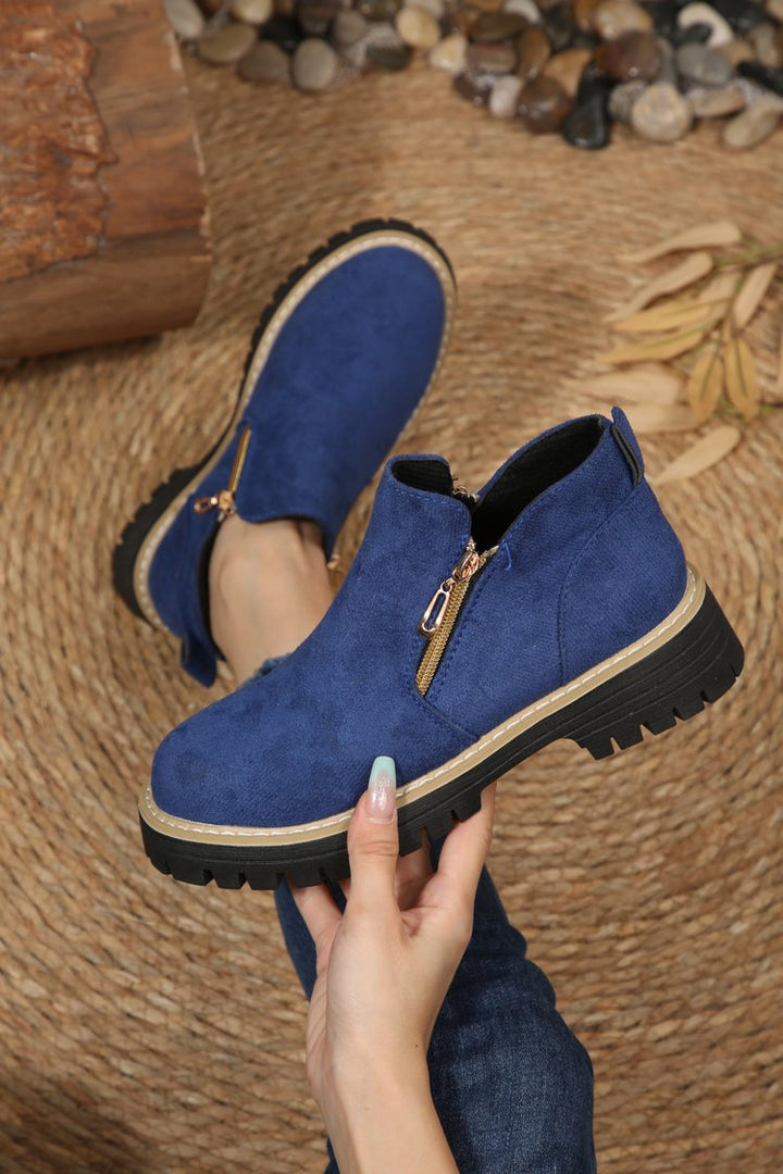 Damen Kurzschaft‑Stiefelette mit grober Profilsohle und seitlichem Reißverschluss Drune