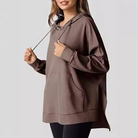 Damen lässiger Hoodie mit seitlichen Schlitzen und praktischen Taschen Drune