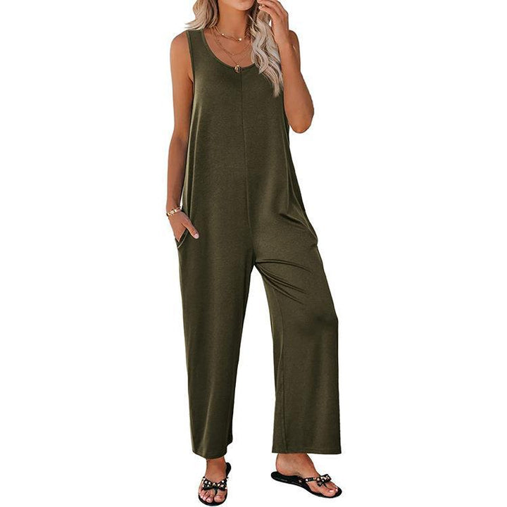 Damen lässiger Jumpsuit mit praktischen Taschen und weit geschnittenem Bein Drune