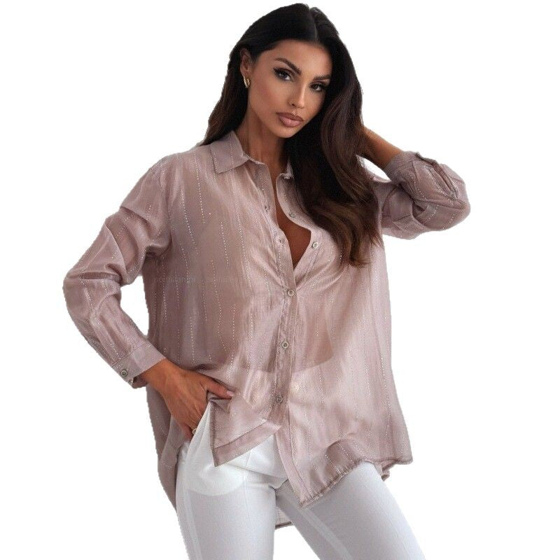 Damen lässige Bluse mit filigranem Glanz Drune