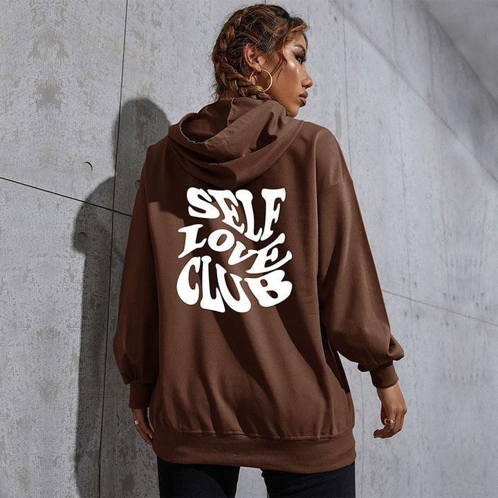 Damen Lässiger Oversize-Kapuzenpullover mit Statement-Print, Kängurutasche und Rippbündchen Drune