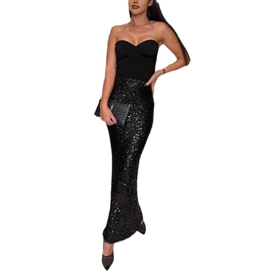 Damen Glitzernder Maxirock mit figurbetontem Schnitt und elegantem Schimmer Drune