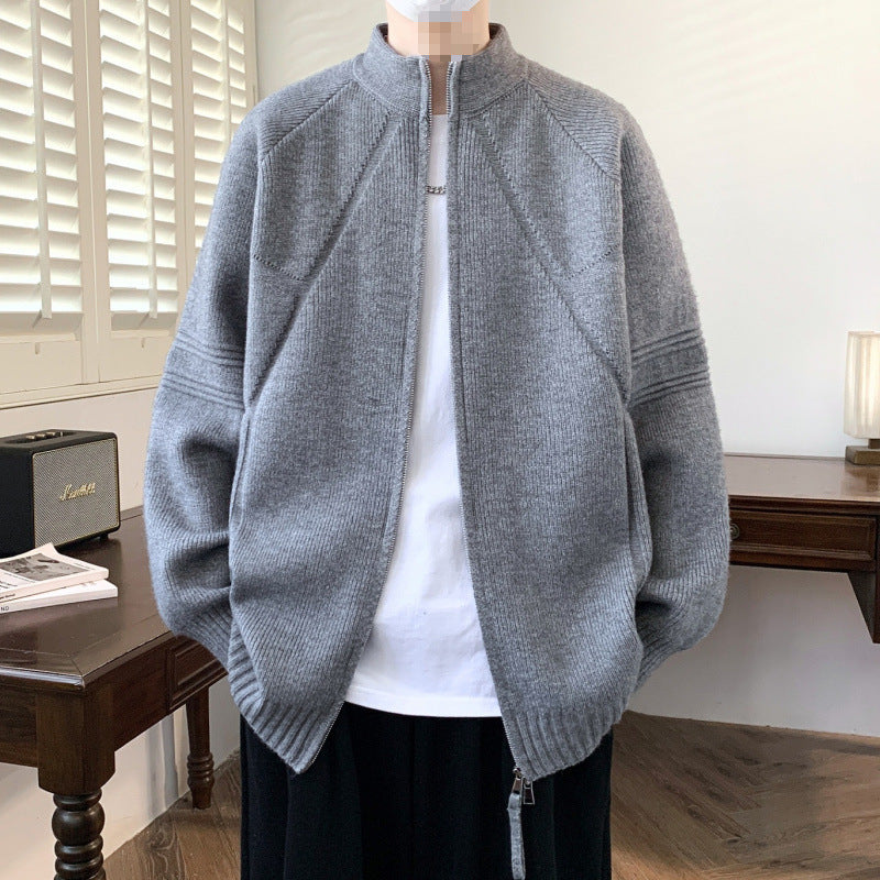 Herren Modische Strickjacke mit hohem Kragen Drune