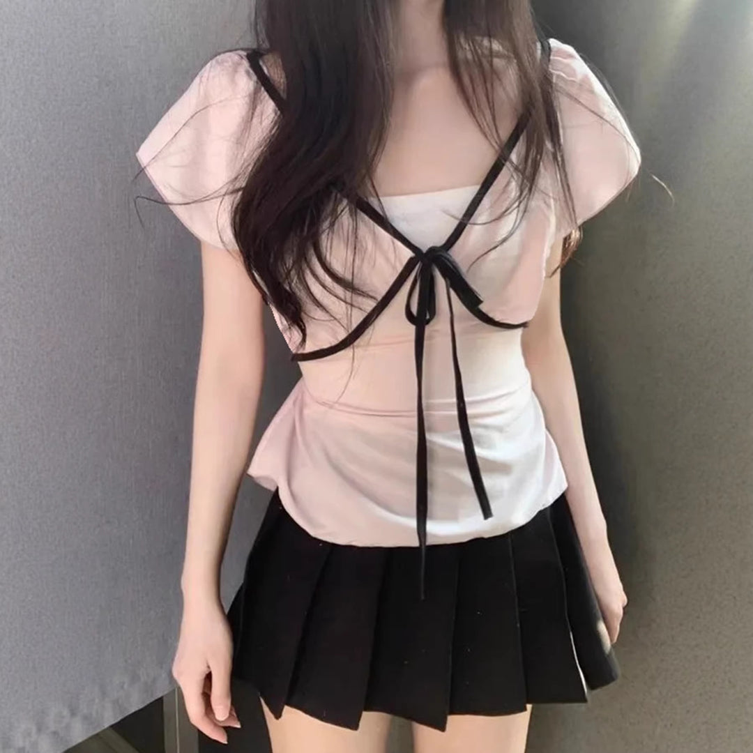 Damenbluse mit Rüschen und verstellbarem Bindegürtel Drune