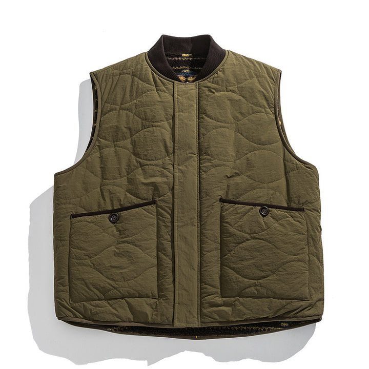 Unisex Wendbare gesteppte Weste mit Jacquard‑Fleece und aufgesetzten Taschen Drune