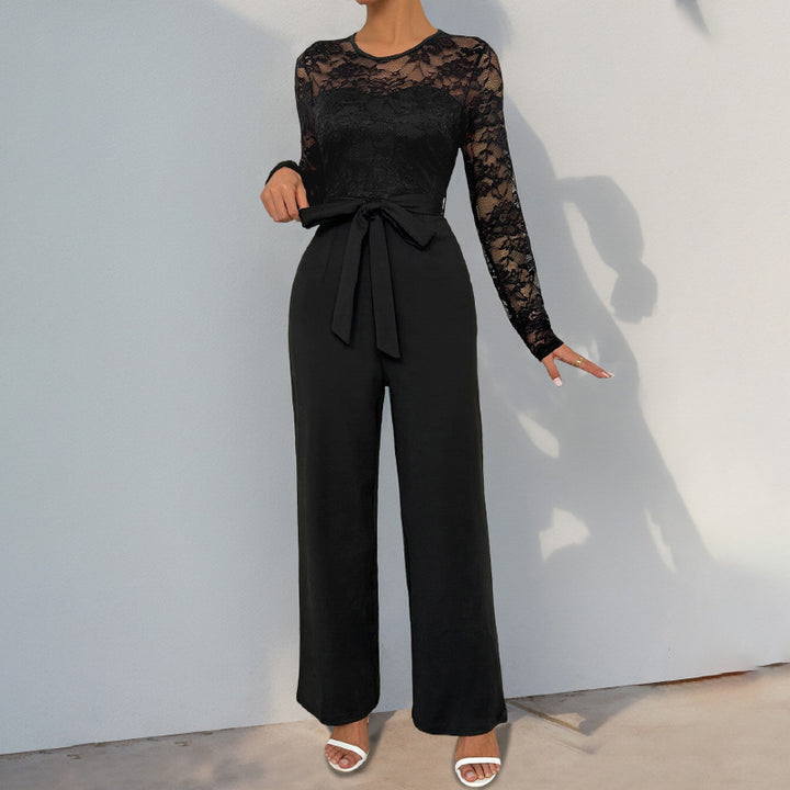 Damen Eleganter und vielseitiger Jumpsuit mit Spitzenoberteil Drune