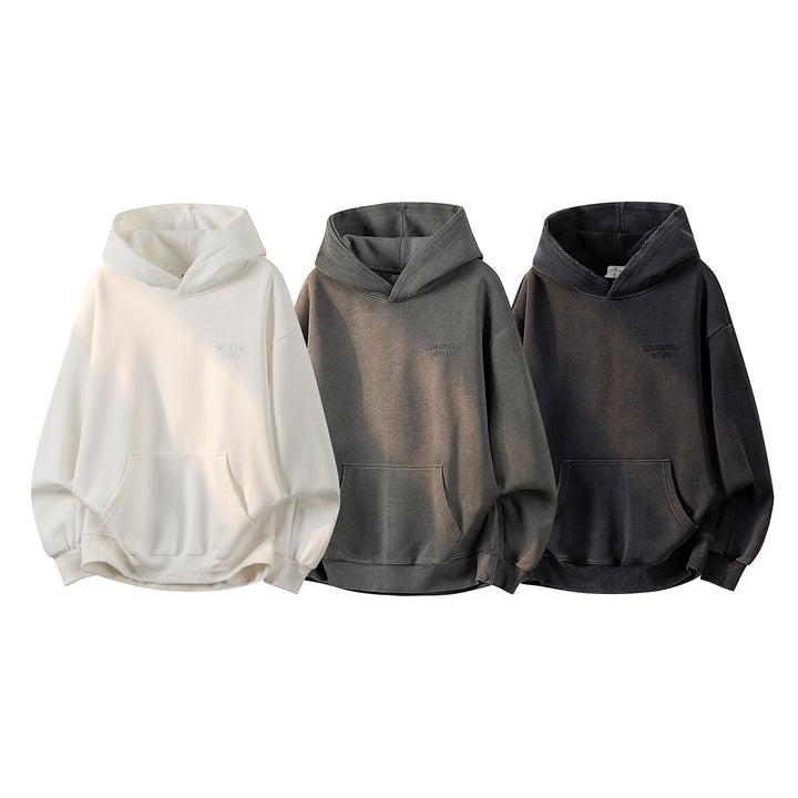 Unisex Oversize Kapuzenpullover mit handschriftlichem Grafik-Print, Kängurutasche & geripptem Saum Drune