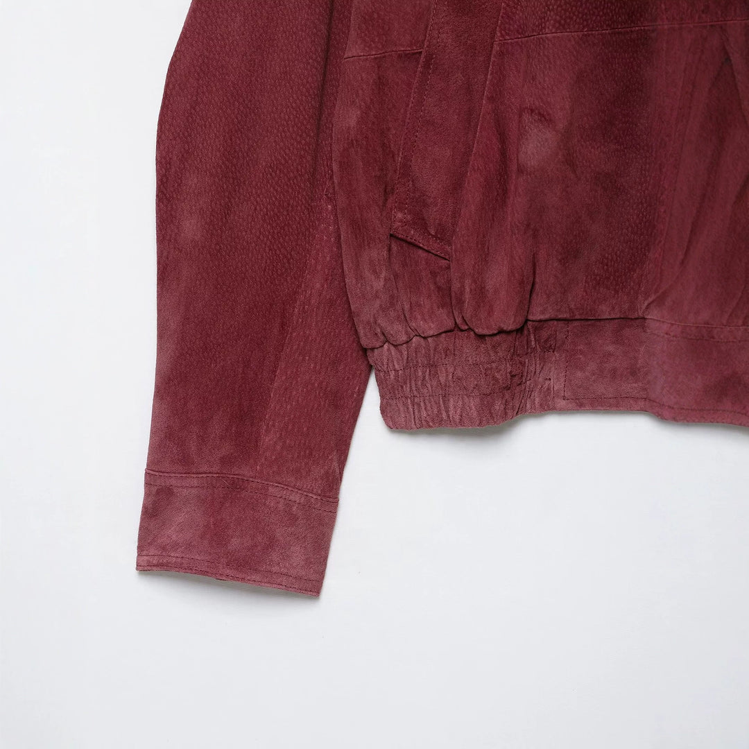 Damen Kurzschnitt Veloursleder-Bomber mit hohem Stehkragen und elastischem Saum Drune