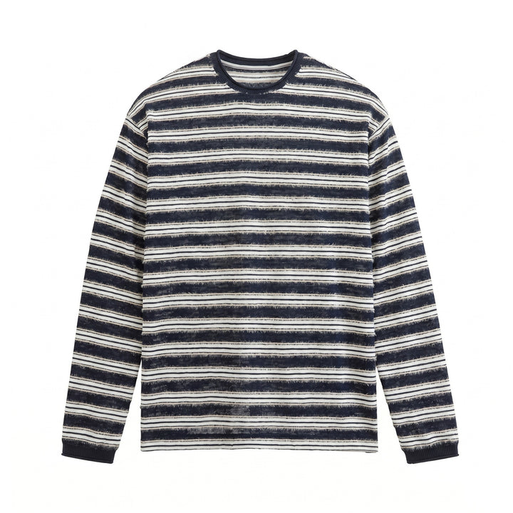 Unisex Langärmliges Feinstrick-Shirt mit Ringelstruktur und geripptem Kragen Drune