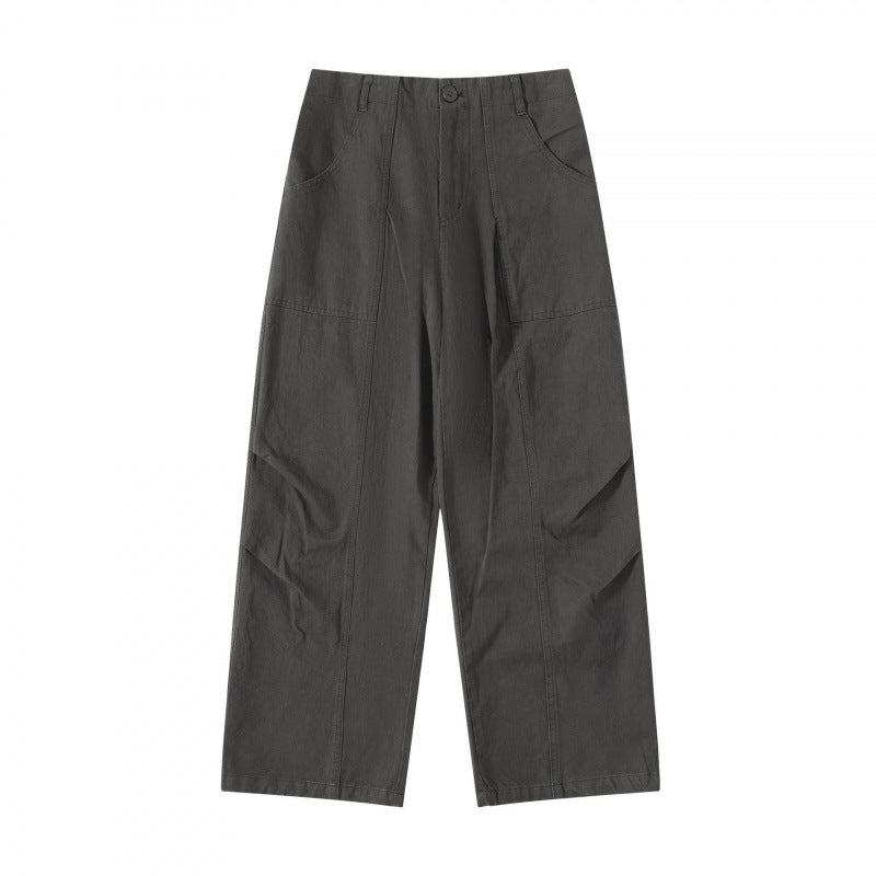 Damen High‑Waist weite Cargo‑Hose mit Teilungsnähten und aufgesetzten Taschen Drune
