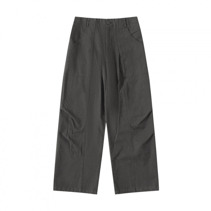 Damen High‑Waist weite Cargo‑Hose mit Teilungsnähten und aufgesetzten Taschen Drune