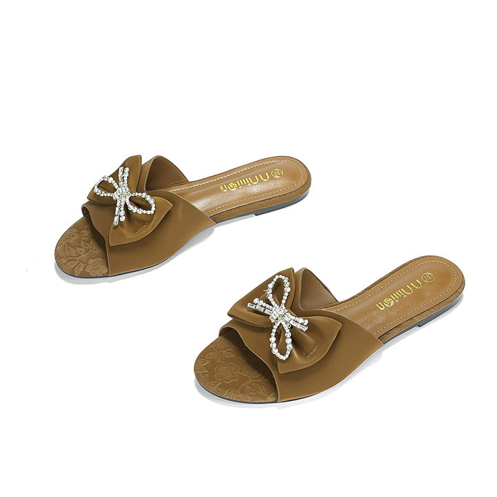 Damen Kunststoff Pantoletten mit eleganter Schleifenverzierung Drune