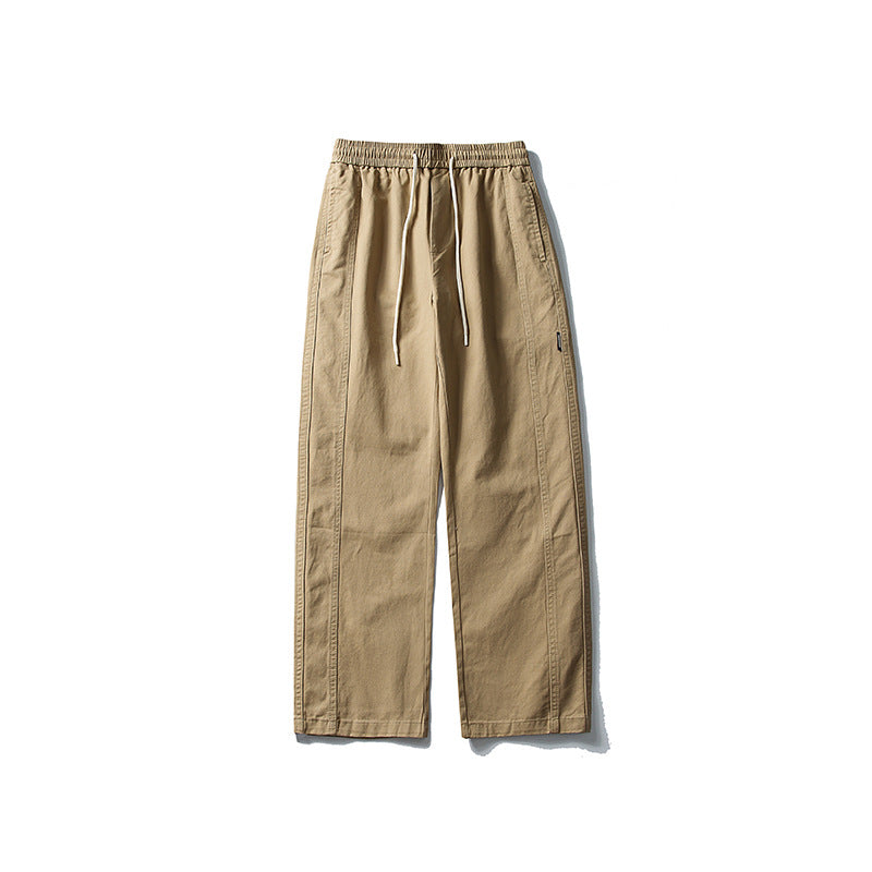 Herren Locker geschnittene Baumwoll-Canvas-Hose mit Tunnelzugbund, geradem Bein und Ziernaht-Details Drune