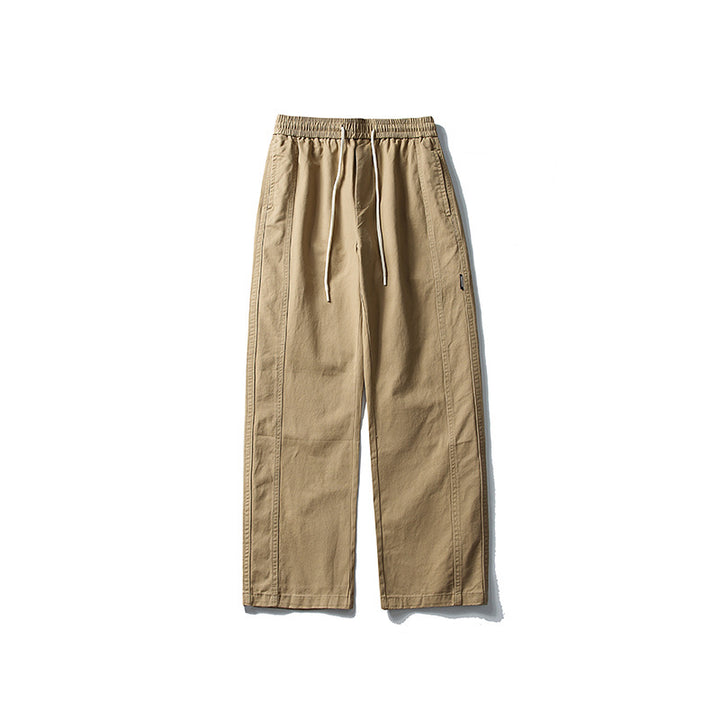 Herren Locker geschnittene Baumwoll-Canvas-Hose mit Tunnelzugbund, geradem Bein und Ziernaht-Details Drune