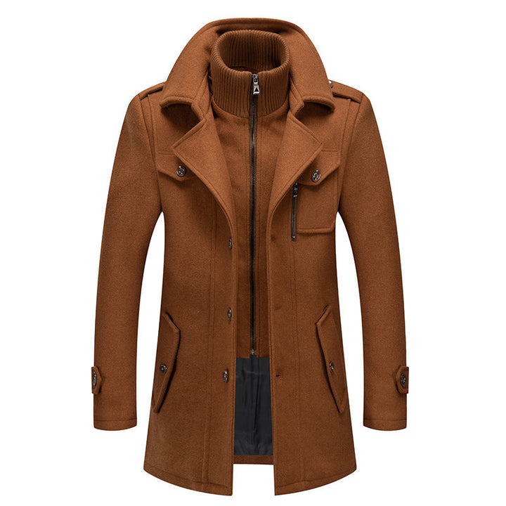 Herren nan eleganter zweireihiger Wollmantel mit abnehmbarem Strickkragen und verdecktem Reißverschluss Drune