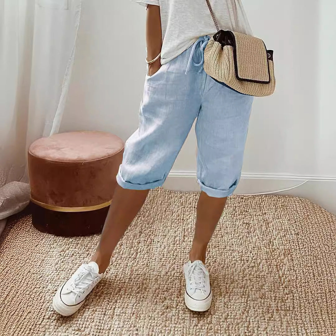 Damen Luftige Leinen Shorts Drune