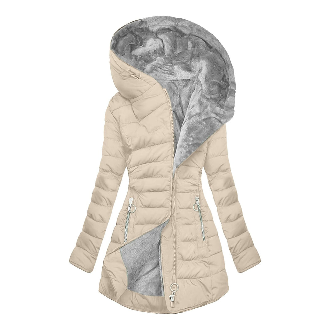 Damen Lange gefütterte Winterjacke mit hohem Kragen und kuscheligem Innenfutter Drune