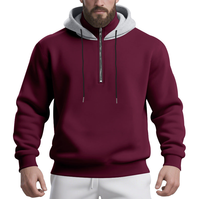 Herren nan Halbzip-Kapuzenpullover mit kontrastierter Kapuzeninnenseite, Kordelzug und gerippten Bündchen Drune