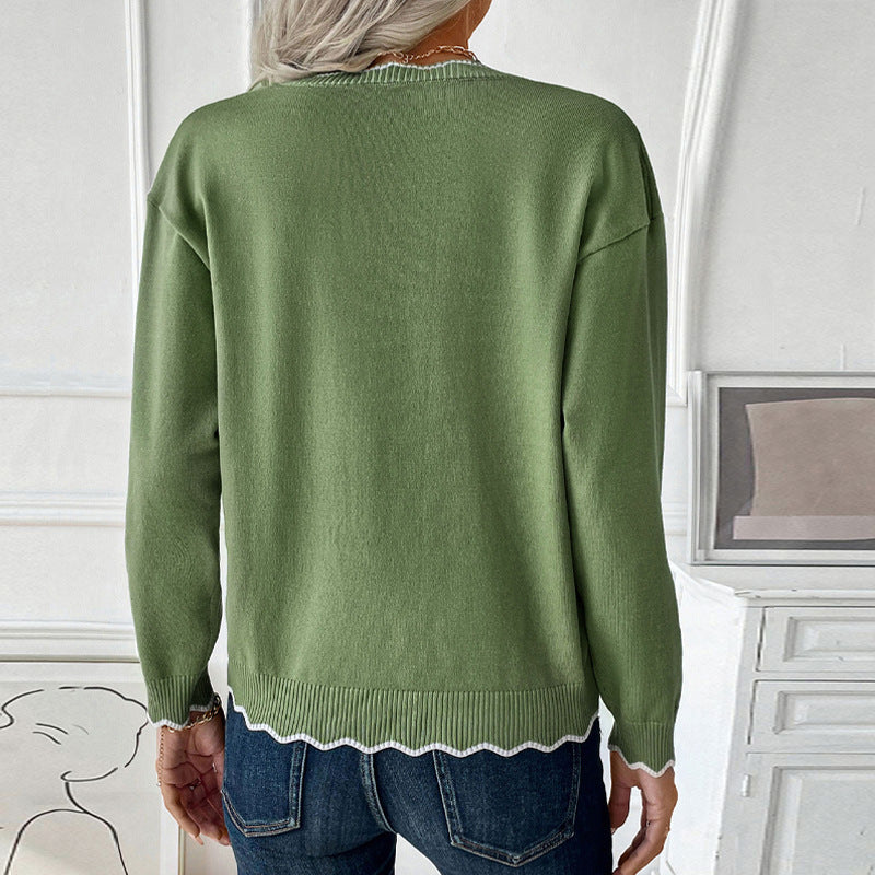 Damen Feinstrick-Pullover mit Reißverschluss-Kragen und gewellter Kontrastkante Drune