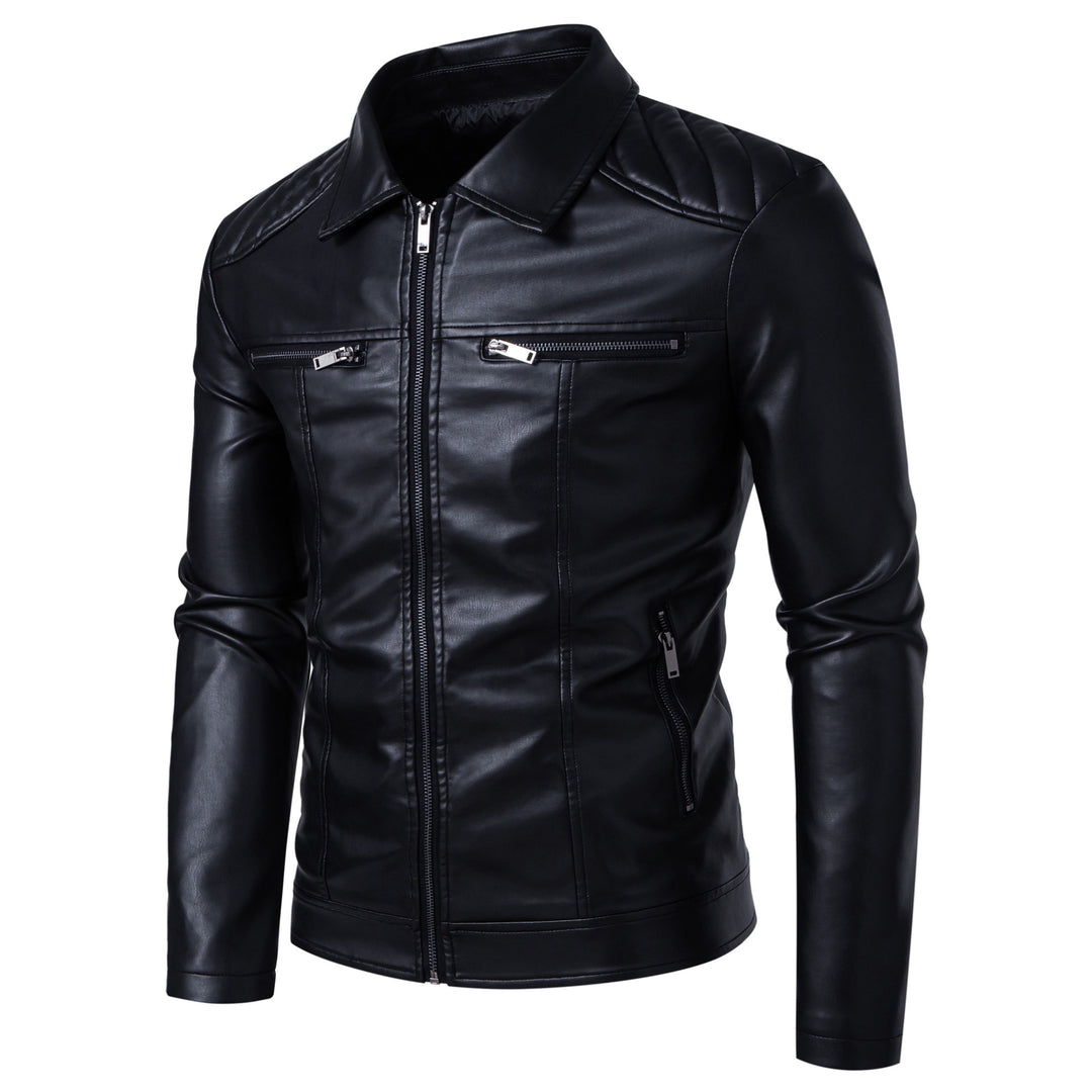 Herren Modische Lederjacke mit Schulterpolster Drune