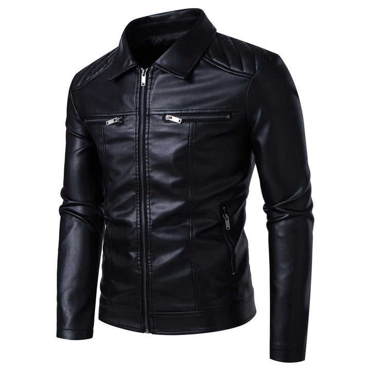 Herren Modische Lederjacke mit Schulterpolster Drune
