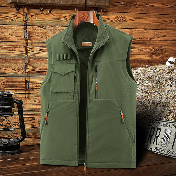 Herren Multifunktionale Outdoor‑Weste mit Fleece‑Futter, Mehrfachtaschen und Patronen‑Schlaufen Drune