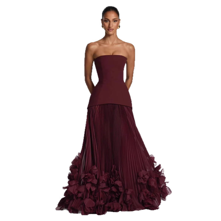 Damen Elegantes schulterfreies Abendkleid mit raffinierten Rüschen Drune