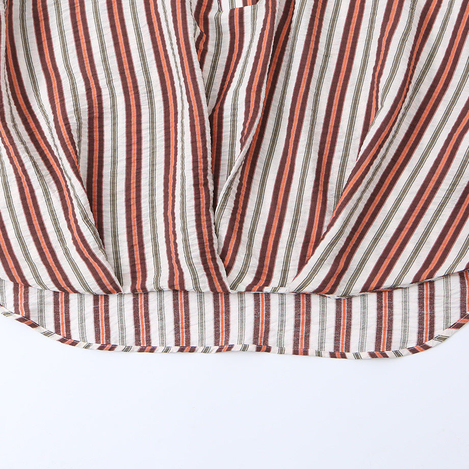 Damen Gestreifte Bluse mit V‑Ausschnitt, weitem Schnitt und dreiviertel Ärmeln Drune