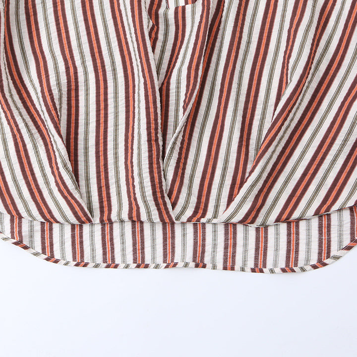 Damen Gestreifte Bluse mit V‑Ausschnitt, weitem Schnitt und dreiviertel Ärmeln Drune