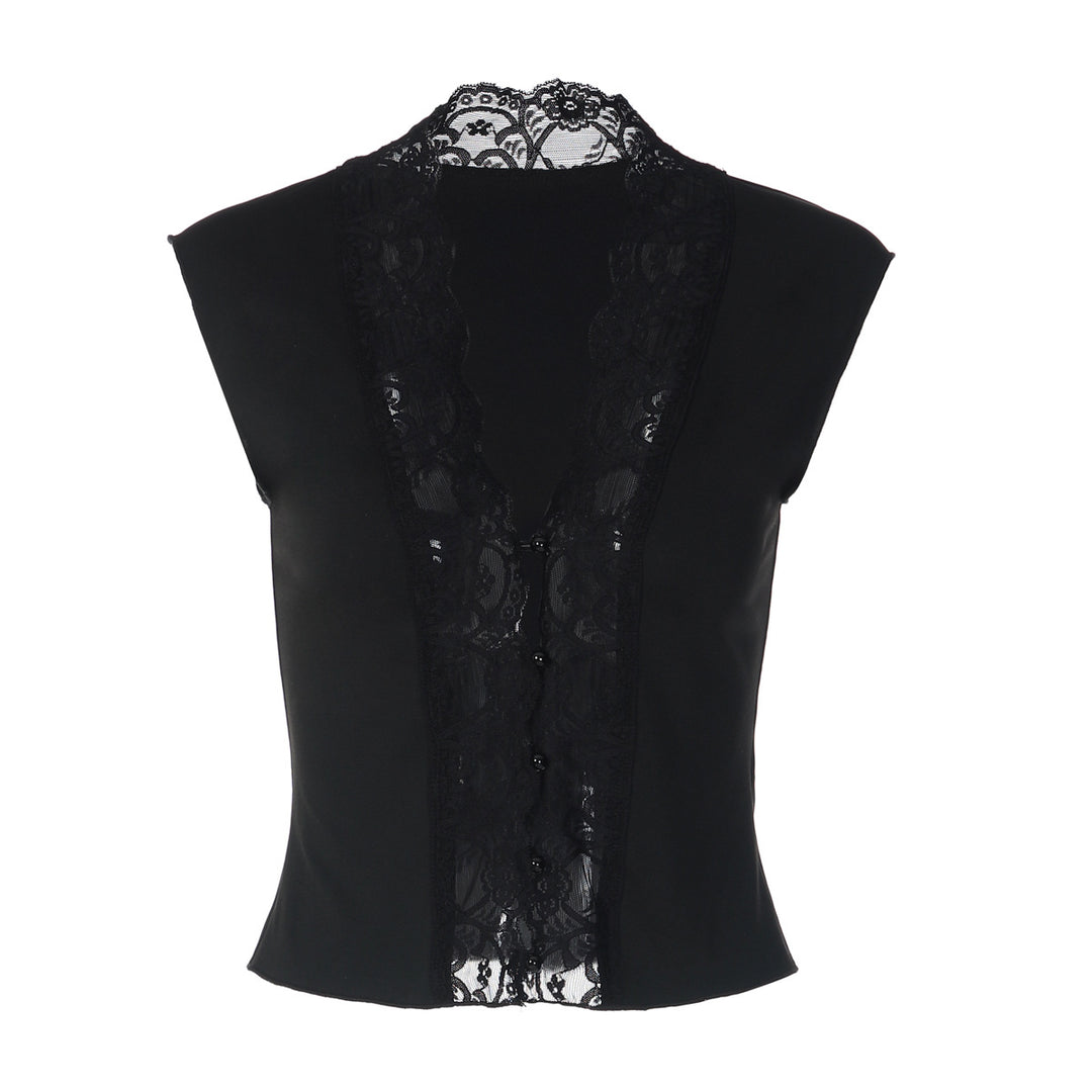 Damen Elegantes Spitzenoberteil mit tiefem V-Ausschnitt Drune