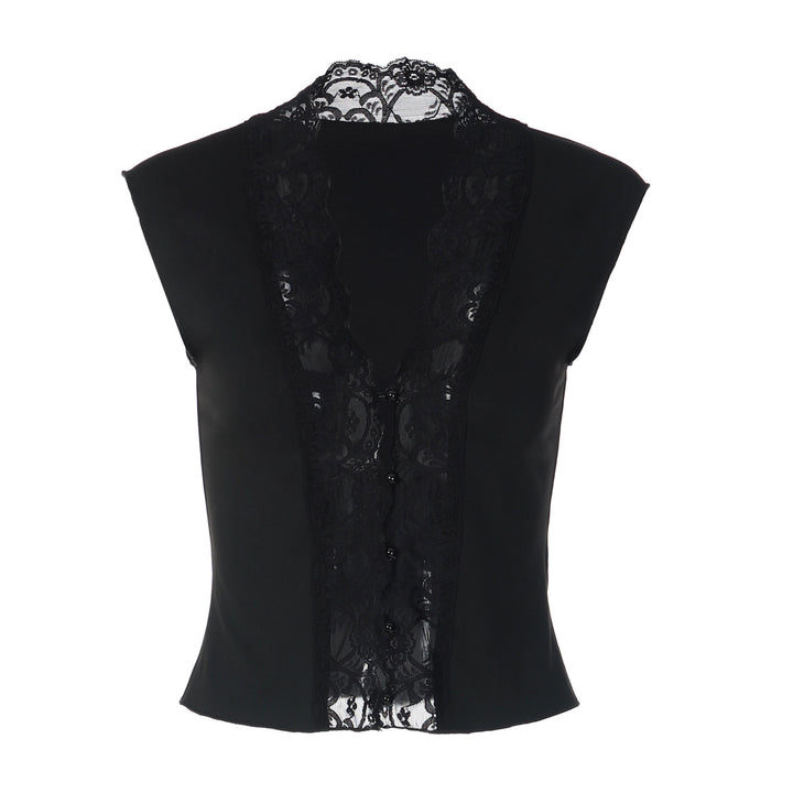 Damen Elegantes Spitzenoberteil mit tiefem V-Ausschnitt Drune