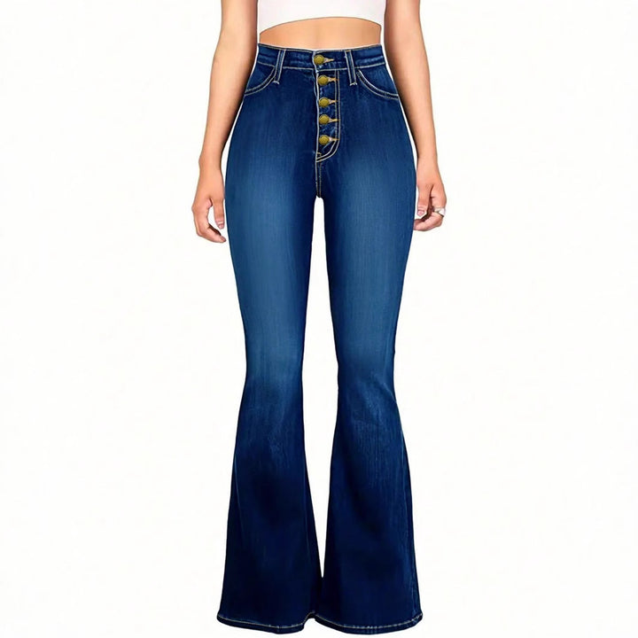 Damen hochtaillierte formende Flared-Jeans mit sichtbarer Knopfleiste Drune