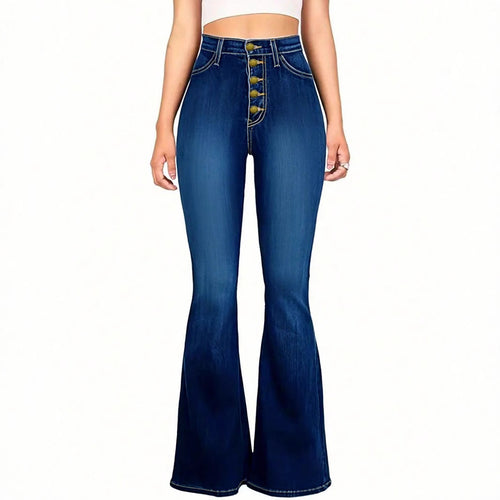 Damen hochtaillierte formende Flared-Jeans mit sichtbarer Knopfleiste Drune