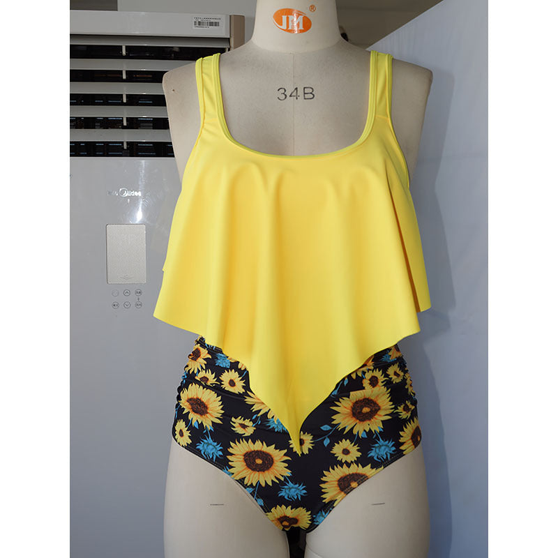Damen Badeanzug mit modischem Lagenlook und floralem Unterteil Drune