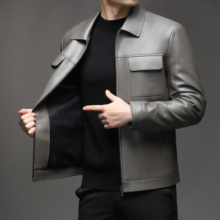 Herren Glatte Lederoptik-Blouson mit Brustklappen und Reißverschluss Drune