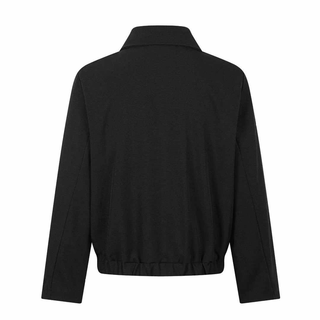 Damen Kurzblouson im Overshirt‑Stil mit markantem Hemdkragen und Metallhakenverschluss Drune