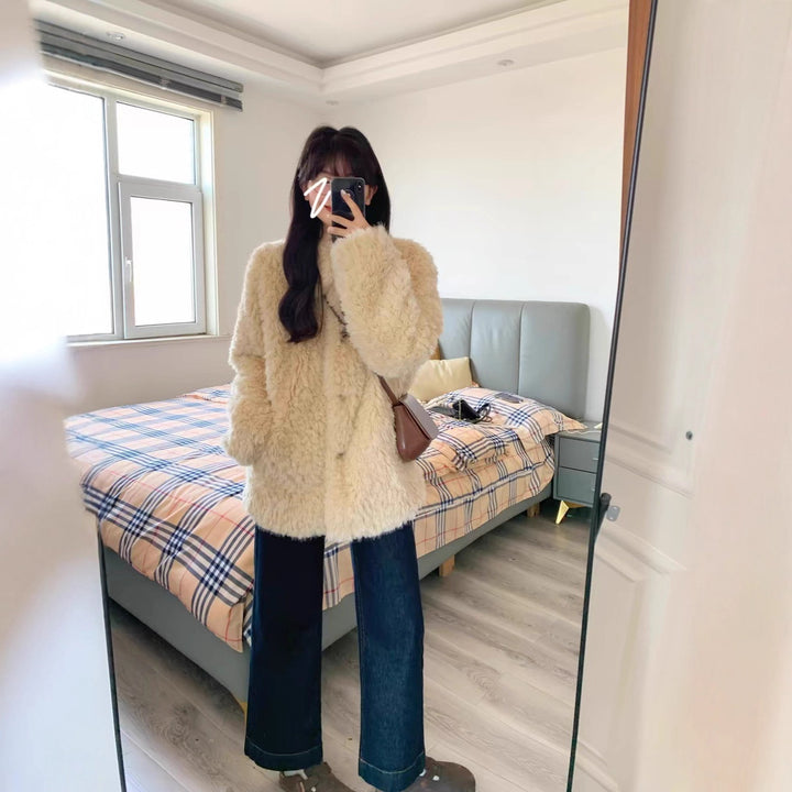 Damen Teddy-Mantel aus Kunstfell mit Oversize-Schnitt und Eingrifftaschen Drune
