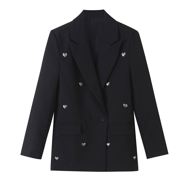 Damen Doppelreihiger Blazer mit herzförmigen Metallknöpfen, Pattentaschen und tailliertem Schnitt Drune