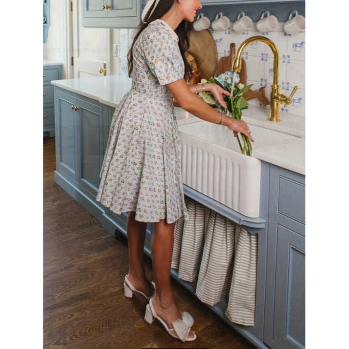 Damen Kleid mit romantischem Blumenmuster und elegantem Kragen Drune