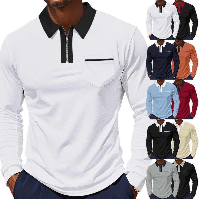 Herren nan langärmeliges Polo mit halbem Reißverschluss, aufgesetzter Brusttasche und feiner Strukturjersey-Qualität Drune