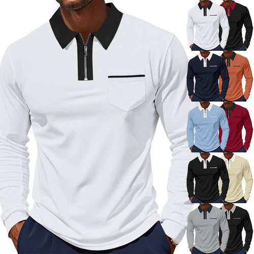 Herren nan langärmeliges Polo mit halbem Reißverschluss, aufgesetzter Brusttasche und feiner Strukturjersey-Qualität Drune