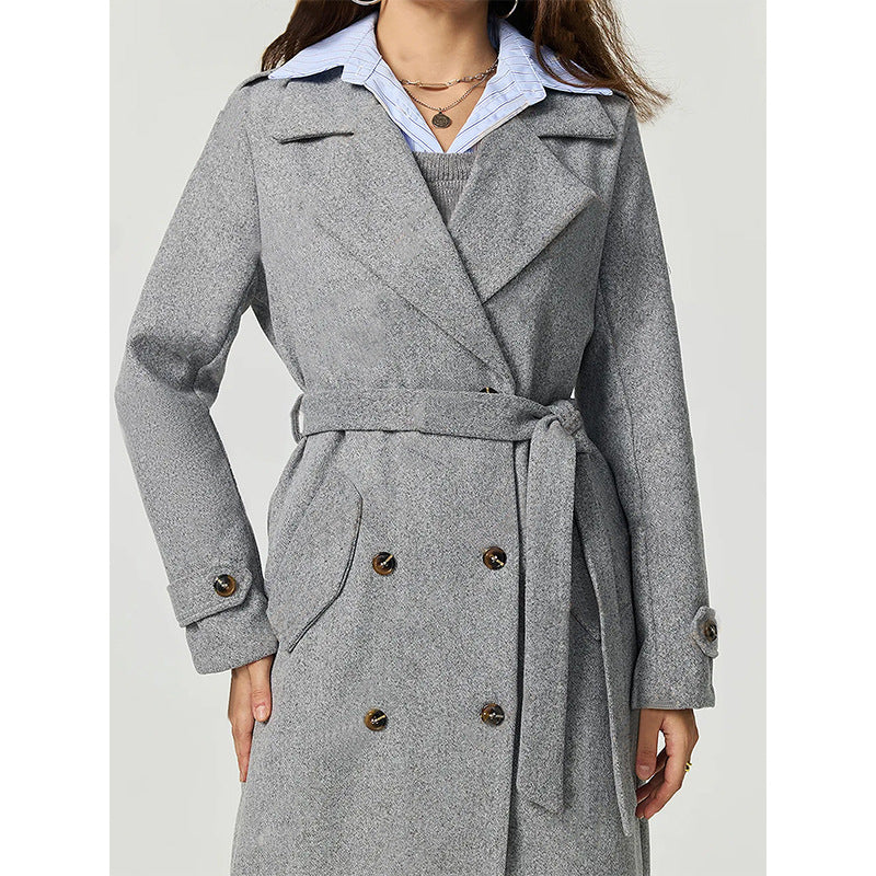 Damen eleganter Wollmantel mit doppelter Knopfleiste und lässigem Schnitt Drune