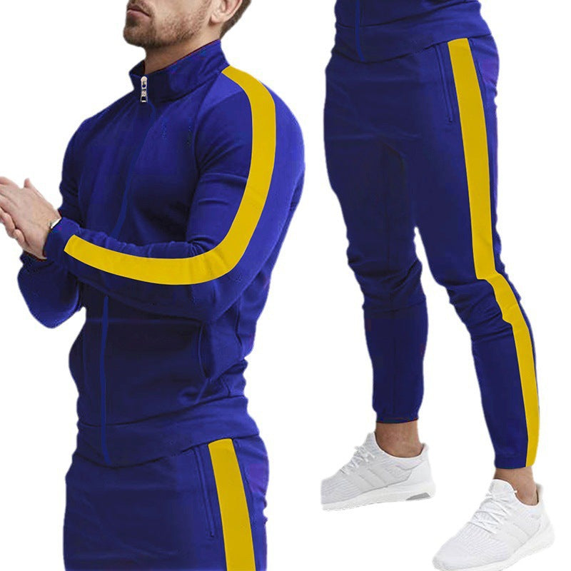 Herren Sportlicher Tapered-Trainingsanzug im Retro-Streifen-Look mit Stehkragen Drune